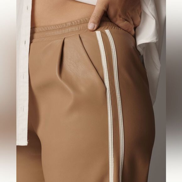 Anthropologie x Bishop + Young Faux-Leather Wide-Leg Track Pants Camel Tan Small - Picture 8 of 12